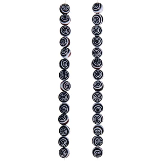 12 Pack: Black & White Eye-Dot Glass Round Beads, 10mm by Bead Landing™